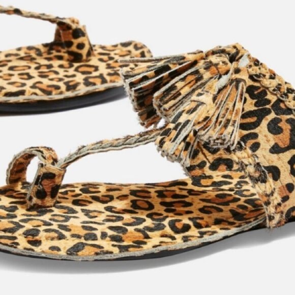 NWT Topshop animal print fleur fringe sandals - Picture 4 of 10